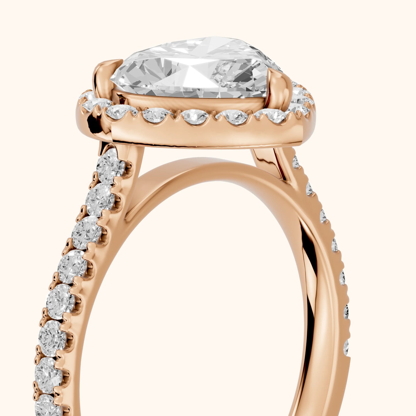 Amara Halo Claw Prong Heart Diamond Ring in Rose Gold - slant-view.webp