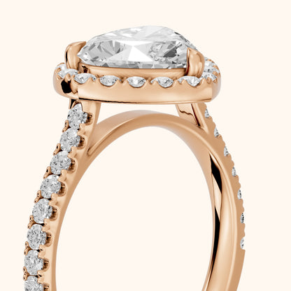 Amara Halo Claw Prong Heart Diamond Ring in Rose Gold - slant-view.webp