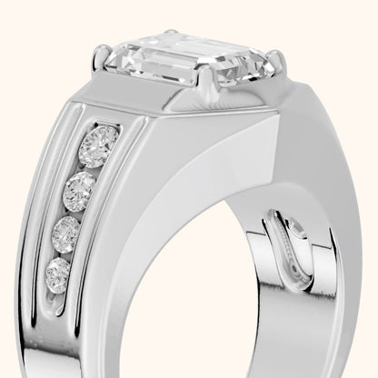 Cody Statement Channel Set Emerald Diamond Engagement Ring in Silver - slant-view.webp
