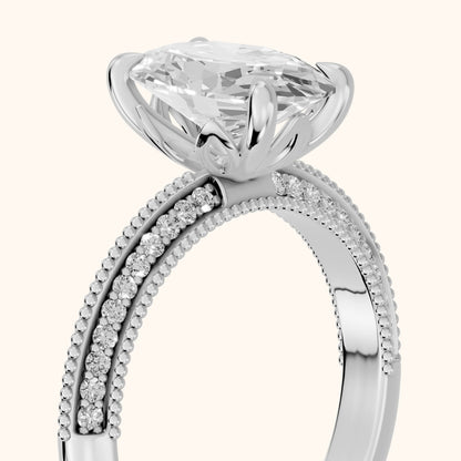 Indie Vintage Milgrain Oval Diamond Engagement Ring in Platinum - slant-view.webp
