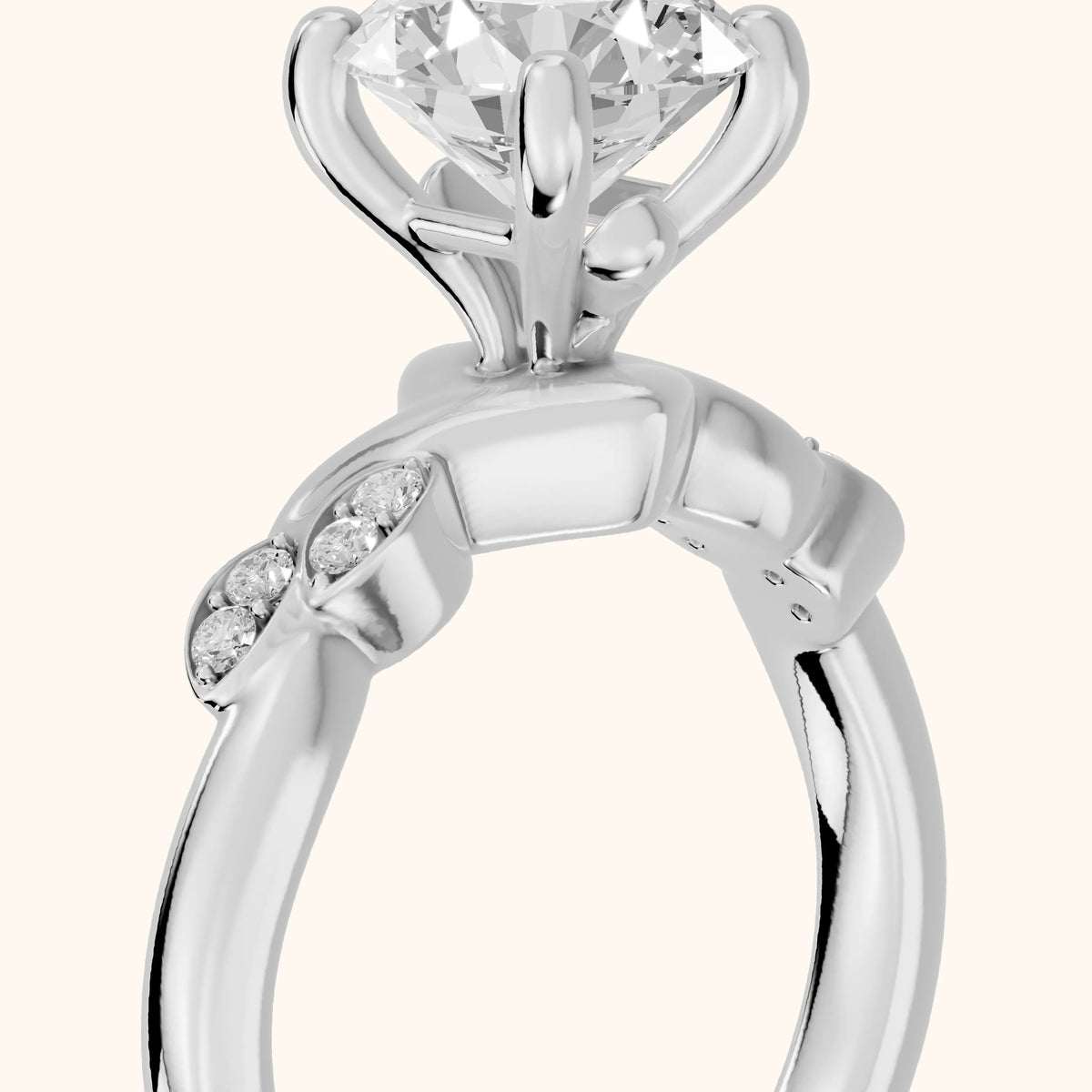 Robin Leaf Twist Round Diamond Engagement Ring in White Gold - slant-view.webp
