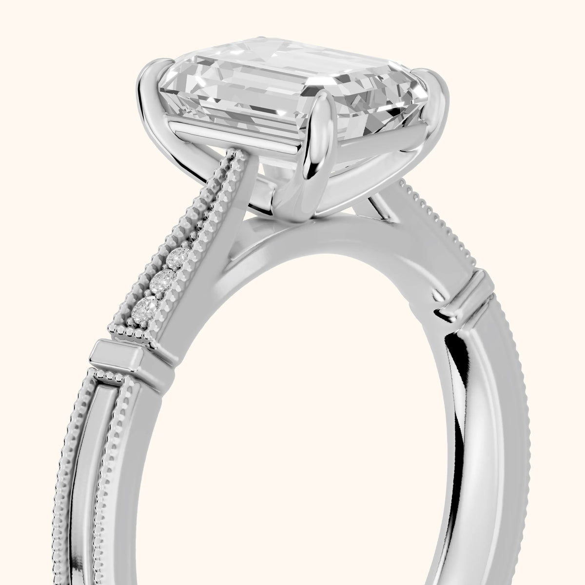 Jovanna Vintage Cathedral Emerald Diamond Engagement Ring in Platinum - slant-view.webp