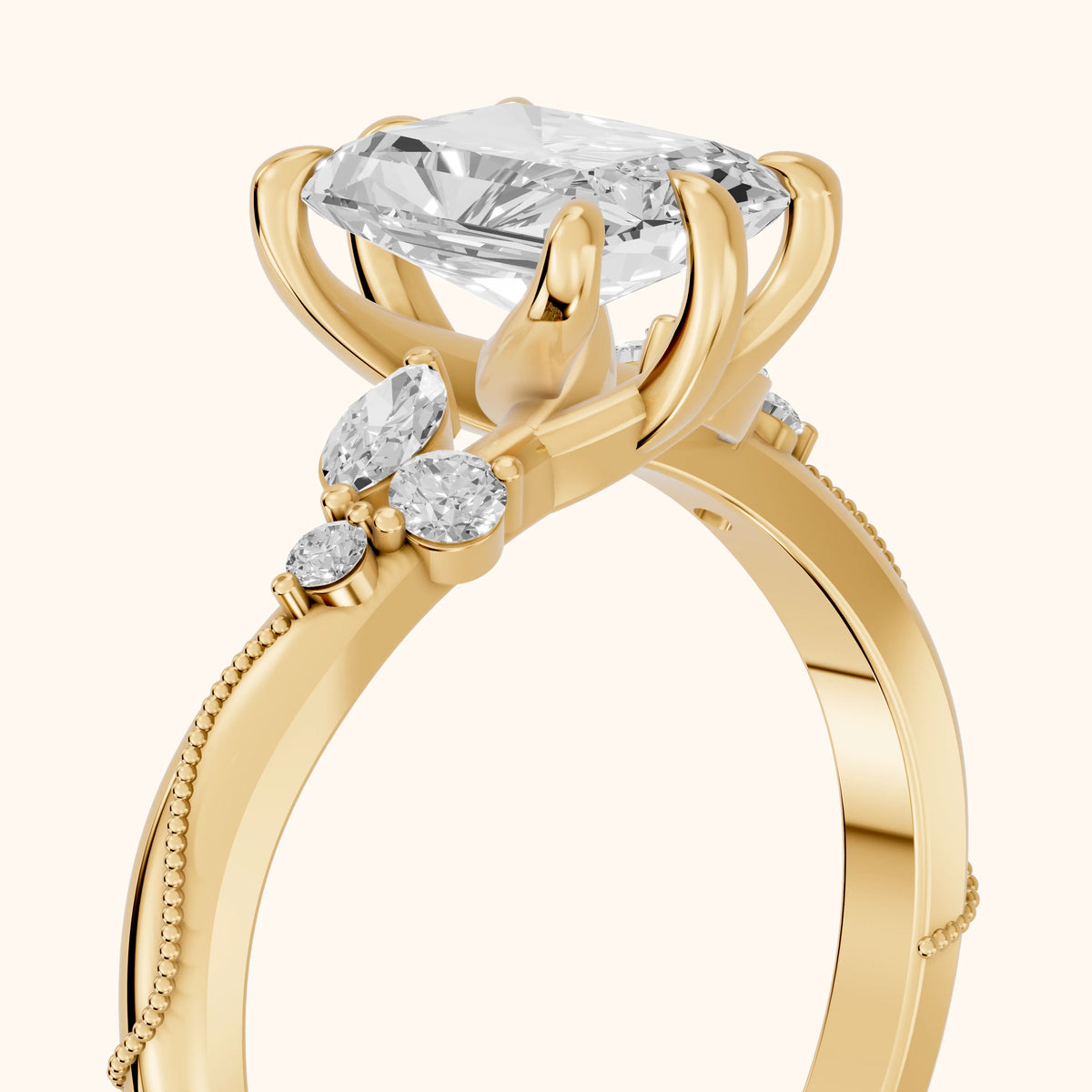 Joanna Milgrain Twist Radiant Diamond Engagement Ring in Yellow Gold - slant-view.webp