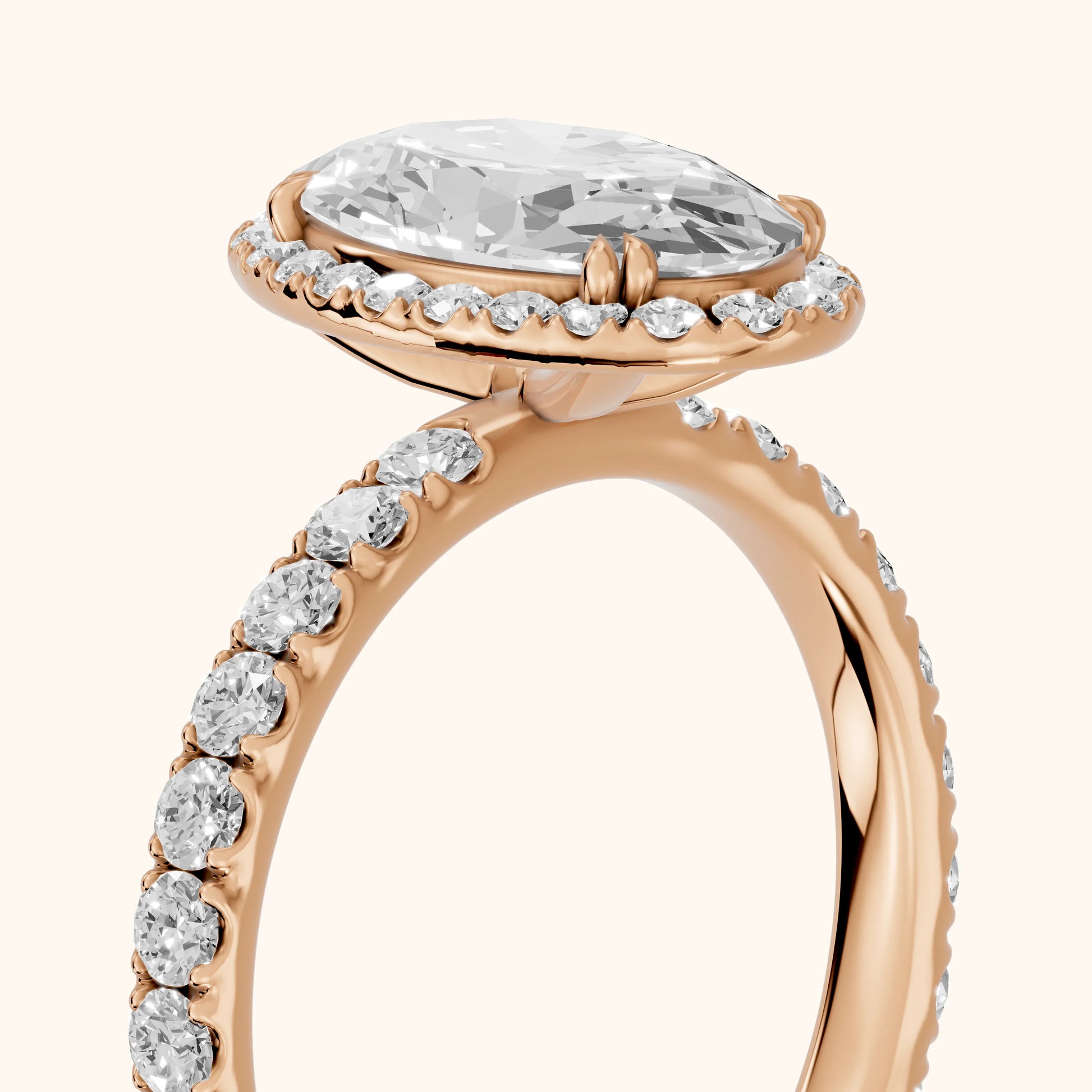 Chloe Halo Pavé Oval Diamond Ring in Rose Gold - slant-view.webp