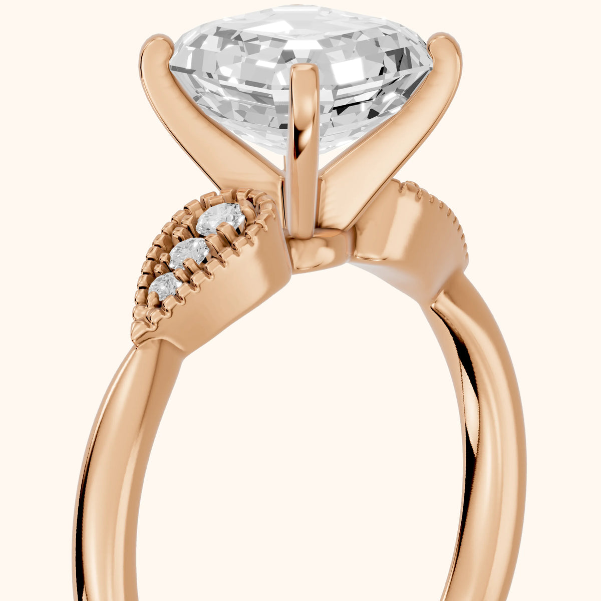 Adora Vintage Milgrain Asscher Diamond Engagement Ring in Rose Gold - slant-view.webp
