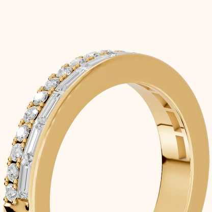 Sidonie Channel Set Round & Baguette Diamond Anniversary Ring in Yellow Gold - slant-view