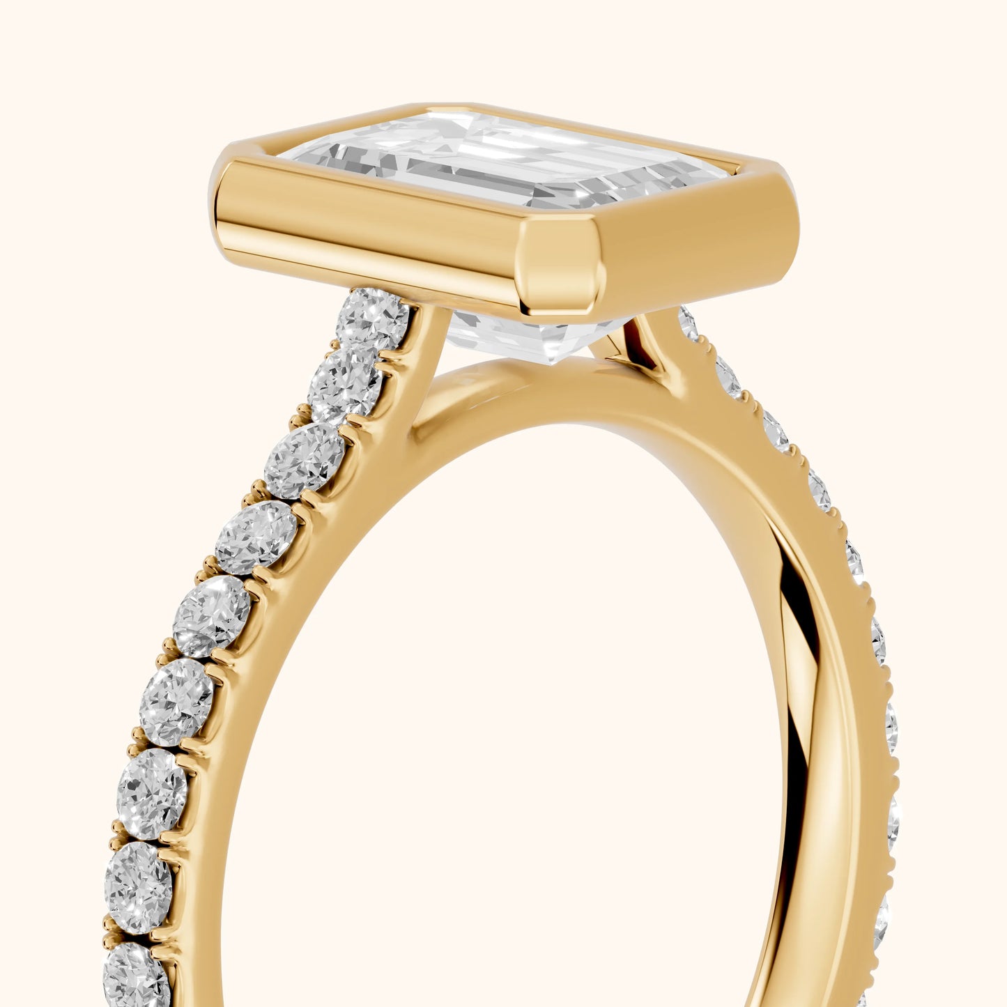Cora Bezel Pavé Emerald Diamond Ring in Yellow Gold - slant-view.webp