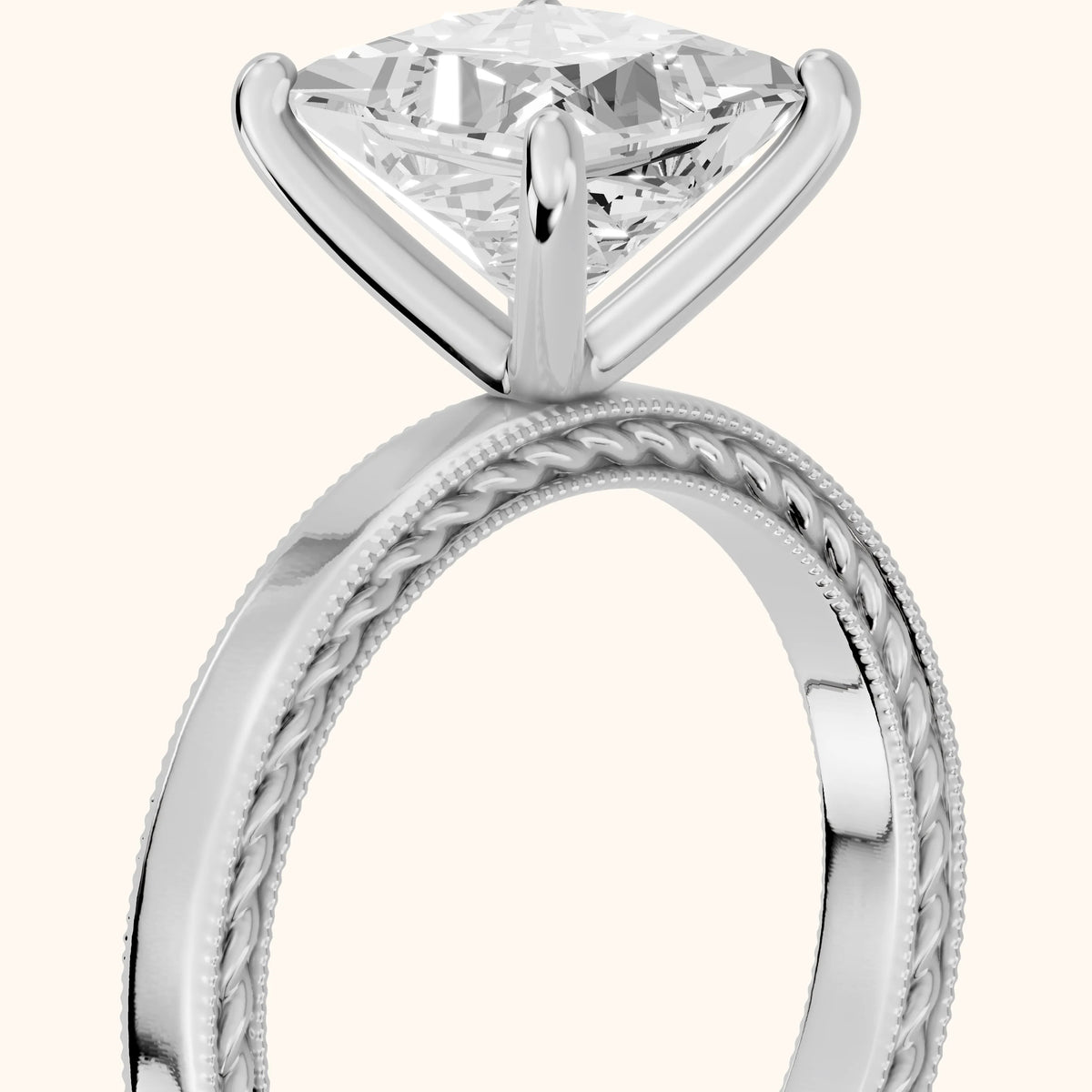 Kerry Engraved Solitaire Princess Diamond Engagement Ring in Silver - slant-view.webp