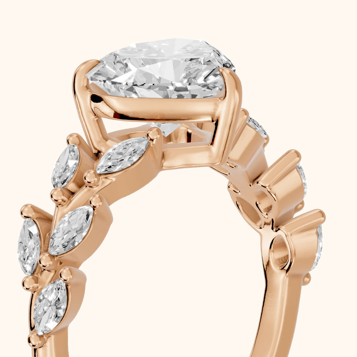 Maureen Leaf Garland Heart Diamond Engagement Ring in Rose Gold - slant-view.webp