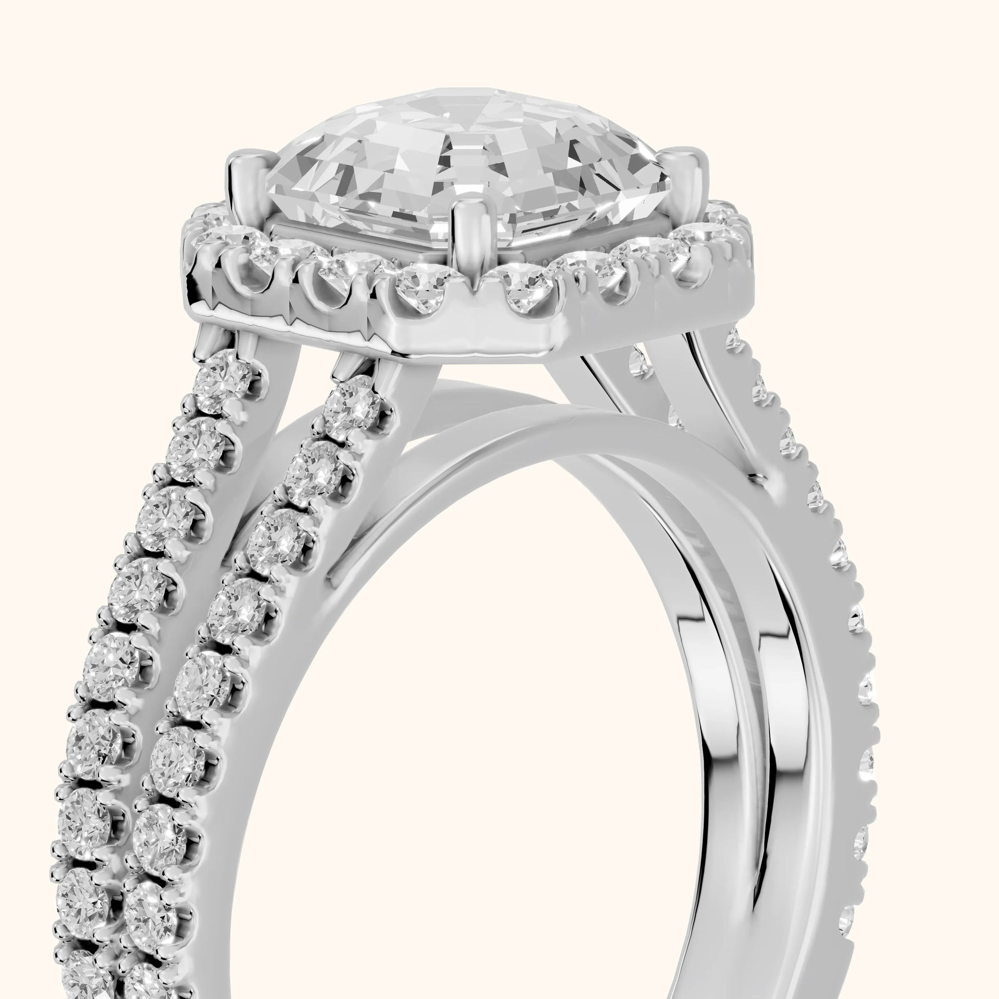 Kira Halo Split Shank Asscher Diamond Engagement Ring in White Gold - slant-view.webp