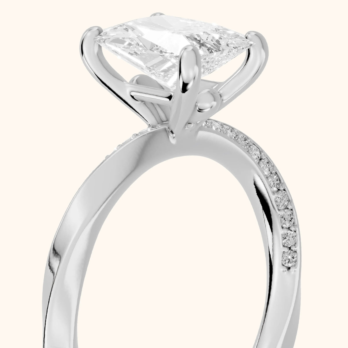 Elisabeth Twist Pavé Radiant Diamond Engagement Ring in Silver - slant-view.webp