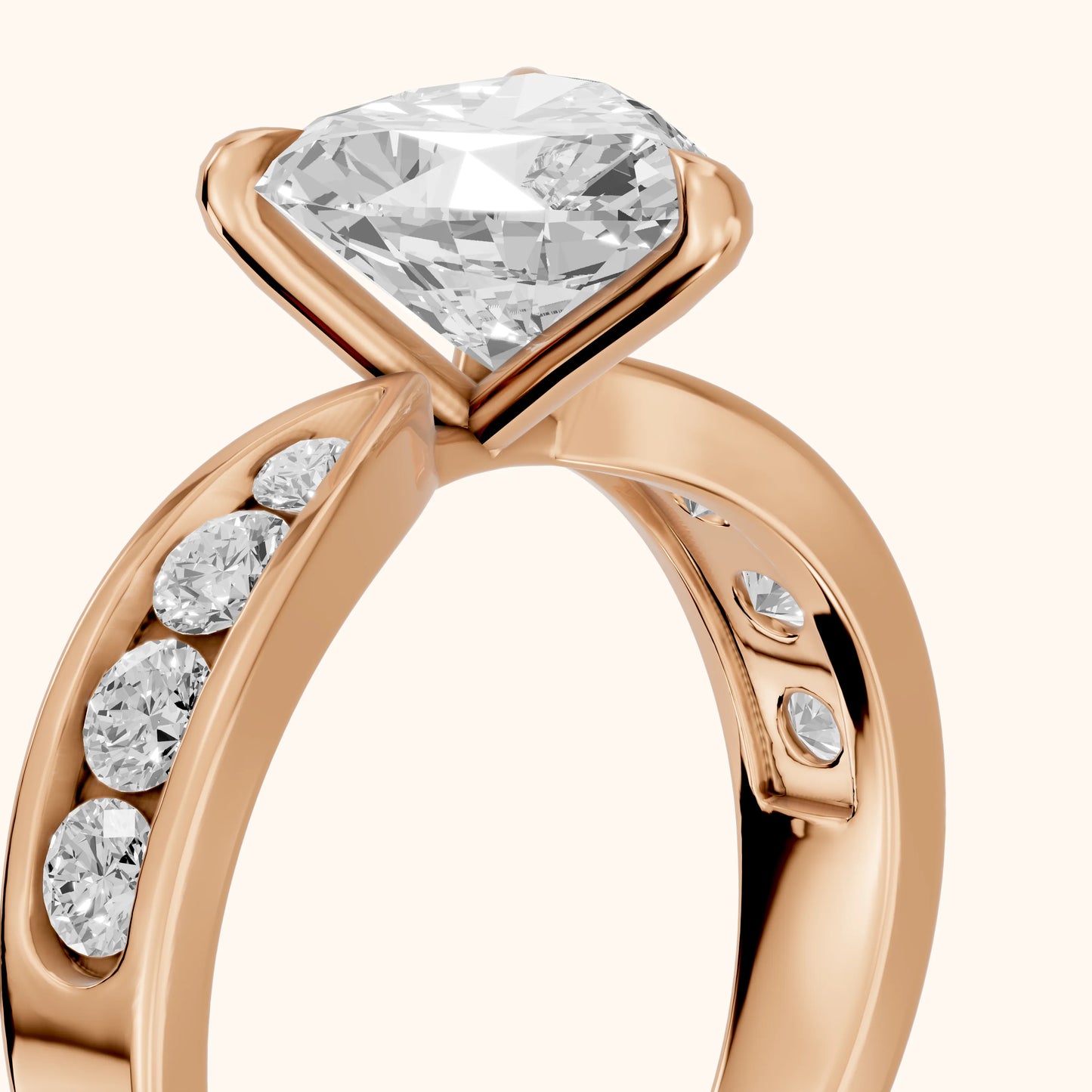 Noor Channel Set Sidestone Heart Diamond Engagement Ring in Rose Gold - slant-view.webp