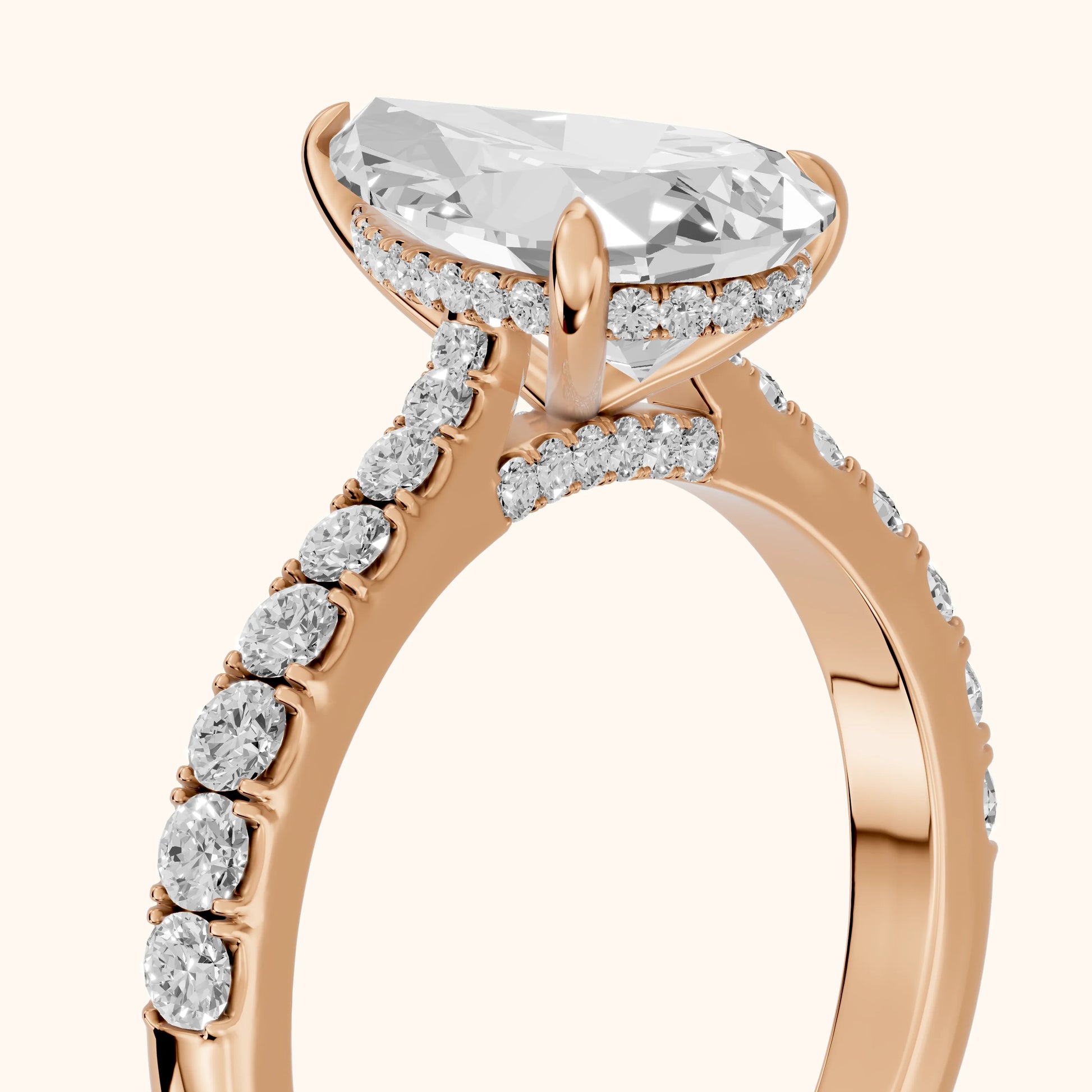 Gia Hidden Halo Pavé Pear Diamond Ring in Rose Gold - slant-view.webp