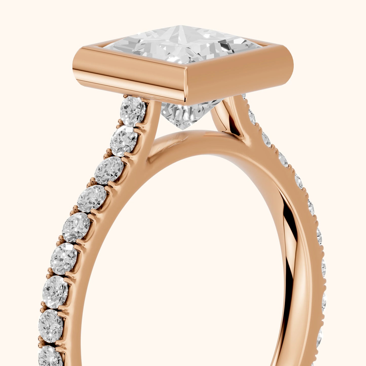 Cora Bezel Pavé Princess Diamond Ring in Rose Gold - slant-view.webp