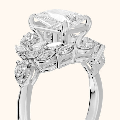 Liliana Leaf Cluster Radiant Diamond Engagement Ring in Platinum - slant-view.webp