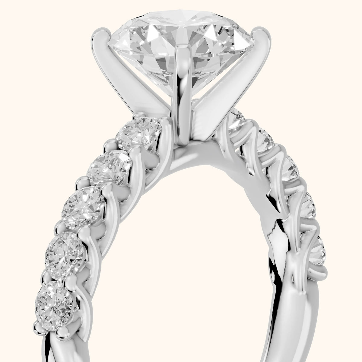 Heloise Statement Pavé Round Diamond Engagement Ring in White Gold - slant-view.webp