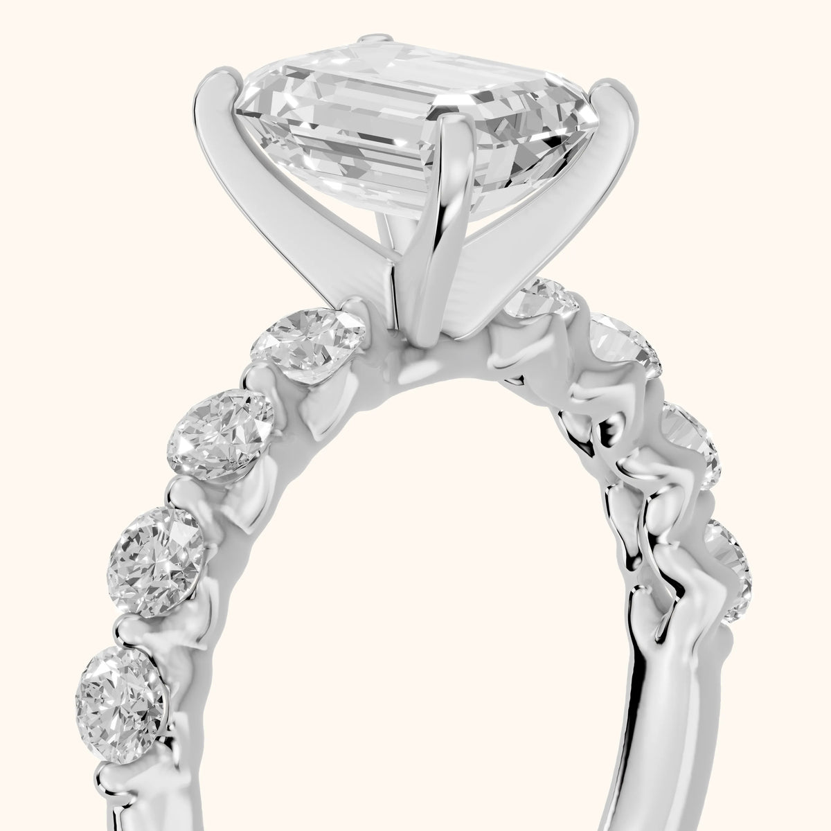 Maura Beaded Statement Emerald Diamond Engagement Ring in Platinum - slant-view.webp