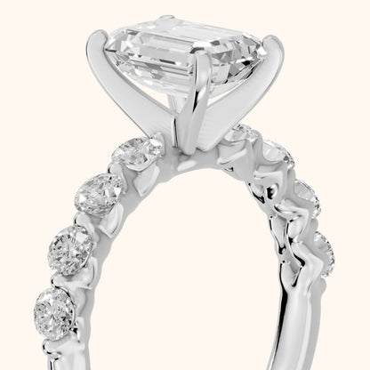 Maura Beaded Statement Emerald Diamond Engagement Ring in Platinum - slant-view.webp