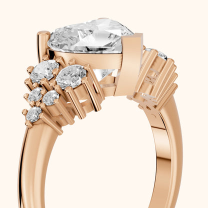 Azalea Cluster Heart Diamond Engagement Ring in Rose Gold - slant-view.webp