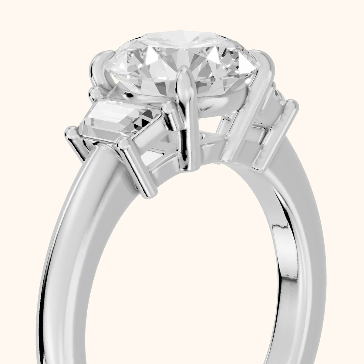 Federica Trapezoid Three-Stone Round Diamond Engagement Ring in Platinum - slant-view.webp