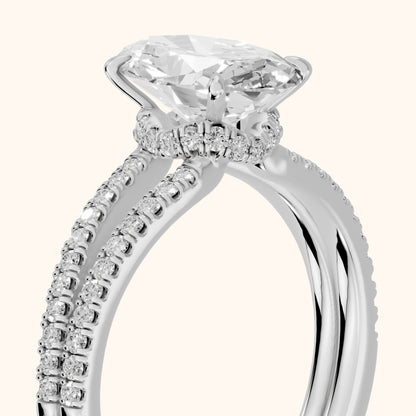 Carmel Hidden Halo Split Shank Oval Diamond Engagement Ring in Silver - slant-view.webp