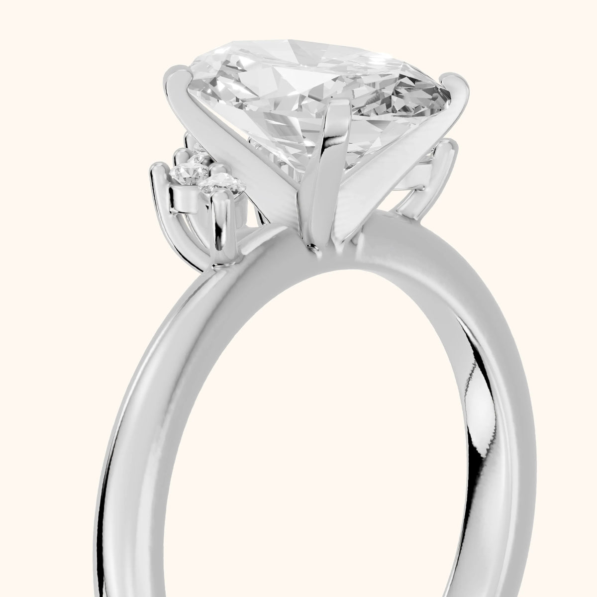 Fiorella Leaf Cluster Oval Diamond Engagement Ring in Platinum - slant-view.webp
