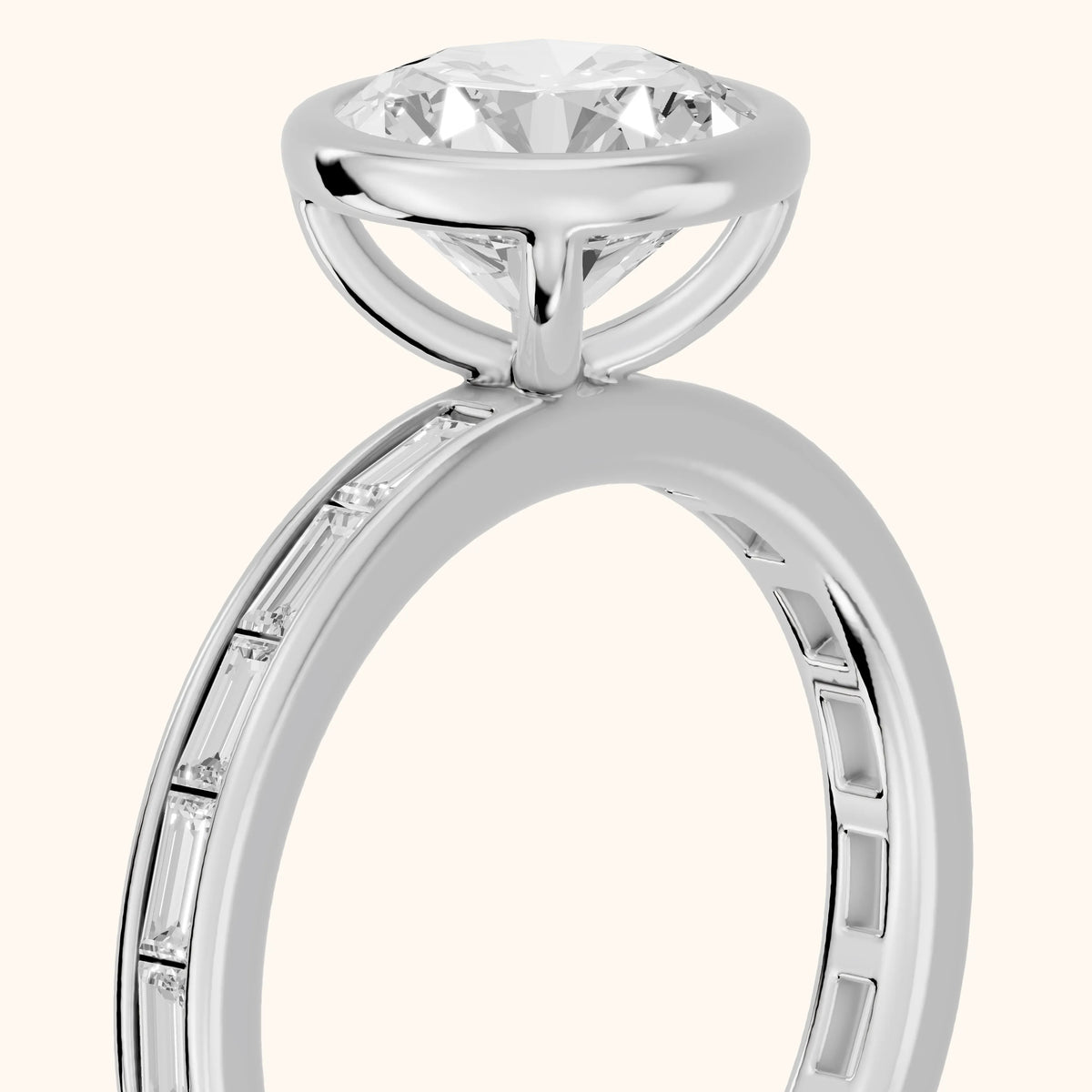 Raleigh Bezel Baguette Round Diamond Engagement Ring in Platinum - slant-view.webp