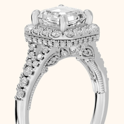Kenner Halo Split Shank Asscher Diamond Engagement Ring in Silver - slant-view.webp