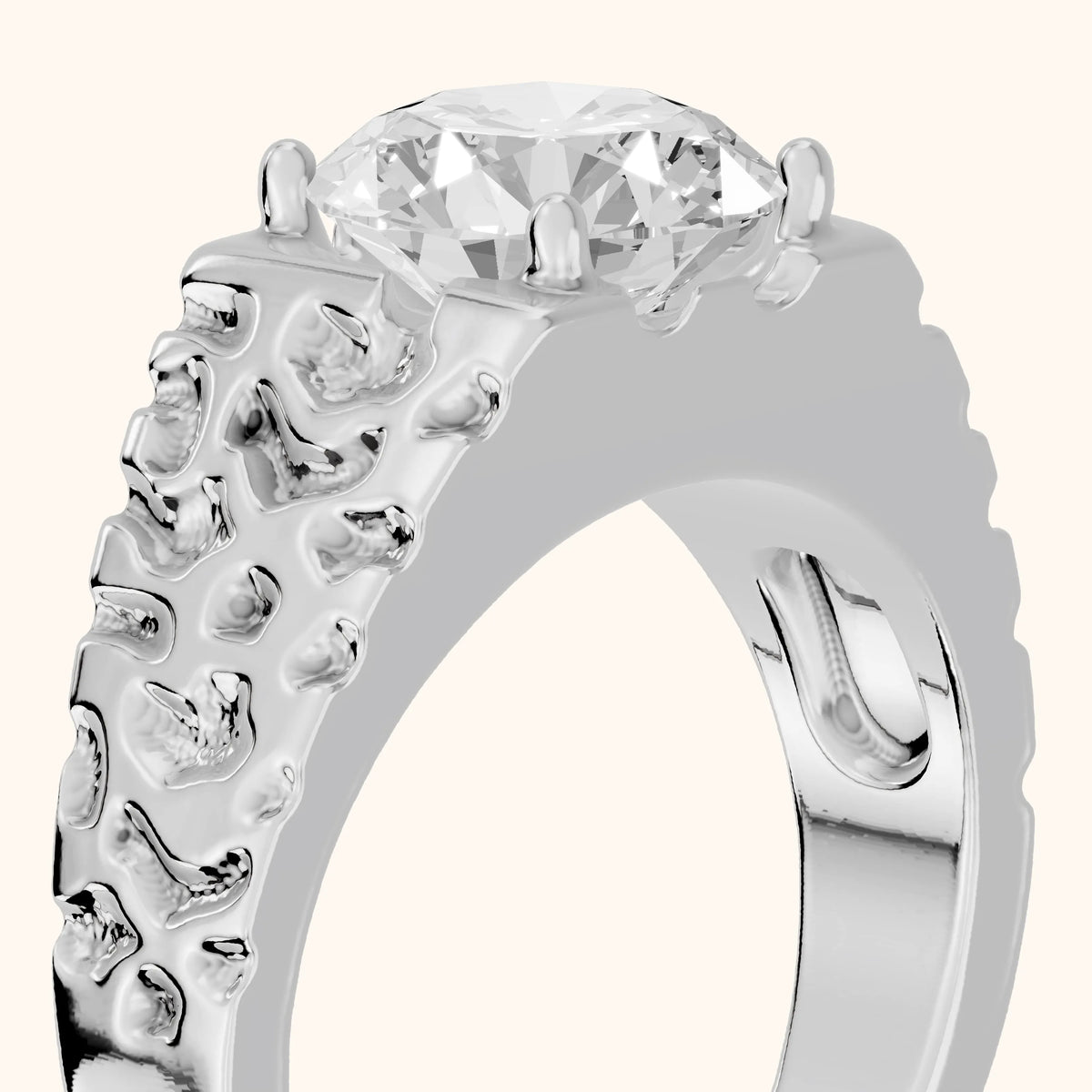Erie Hammered Solitaire Round Diamond Engagement Ring in Platinum - slant-view.webp