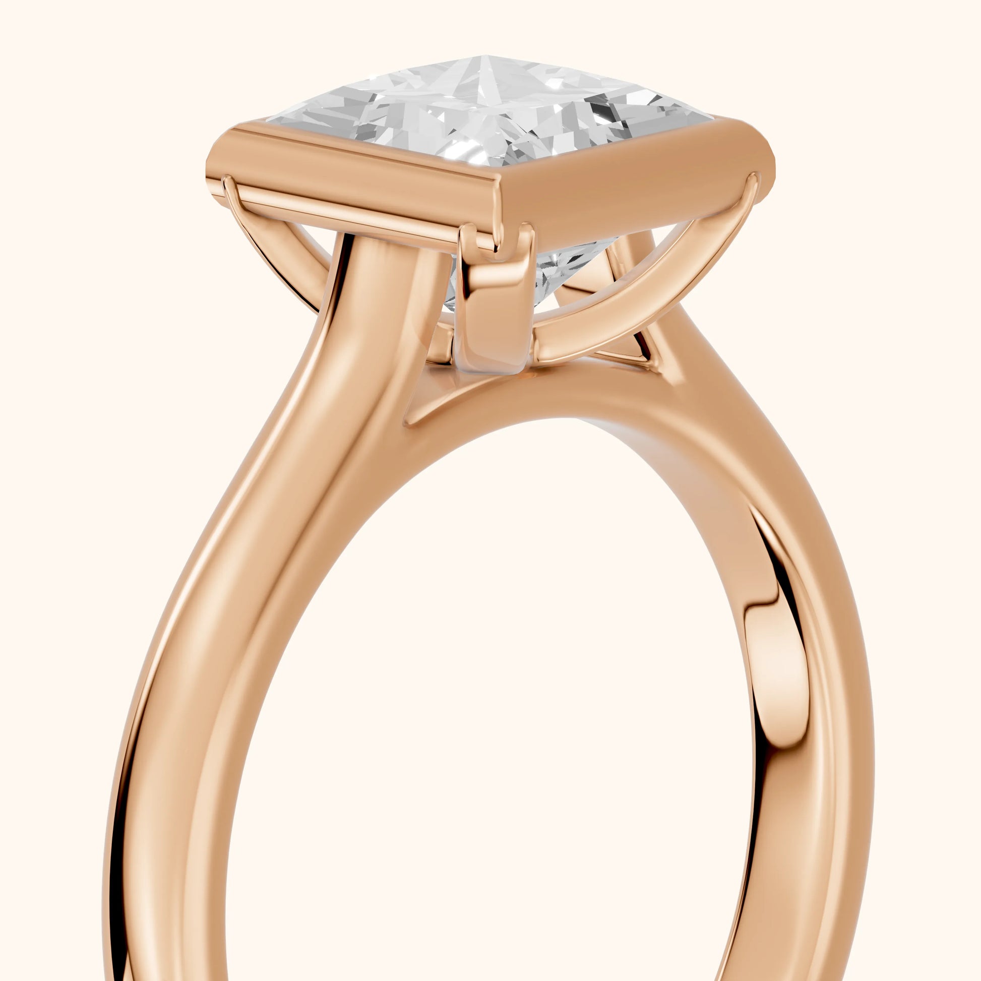 Jolie Bezel Solitaire Princess Diamond Engagement Ring in Rose Gold - slant-view.webp