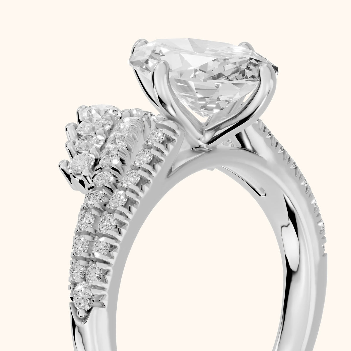 Annette Split Shank Pavé Oval Diamond Engagement Ring in Silver - slant-view.webp