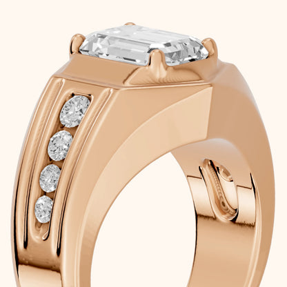 Cody Statement Channel Set Emerald Diamond Engagement Ring in Rose Gold - slant-view.webp