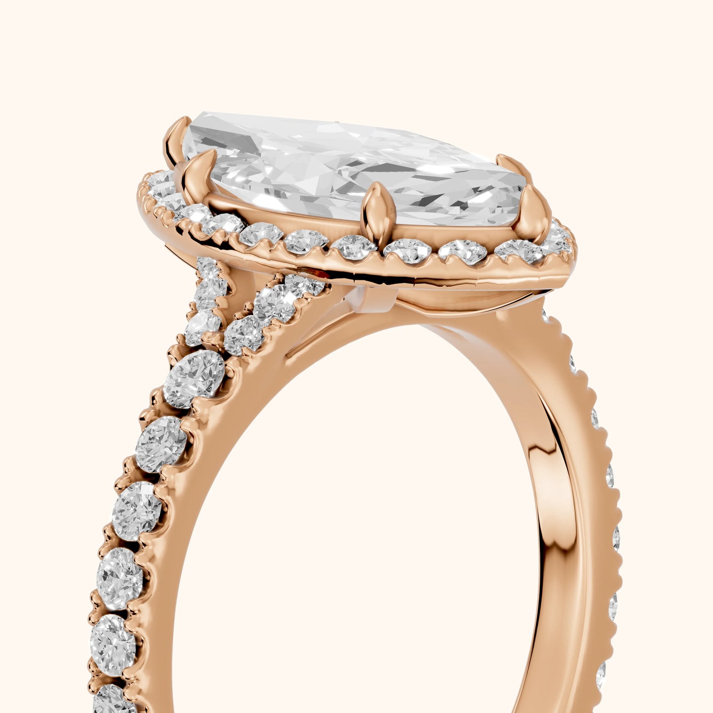 Bella Halo Pavé Marquise Diamond Engagement Ring in Rose Gold - slant-view.webp
