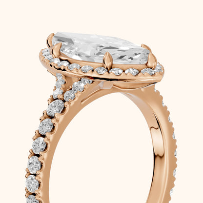 Bella Halo Pavé Marquise Diamond Engagement Ring in Rose Gold - slant-view.webp
