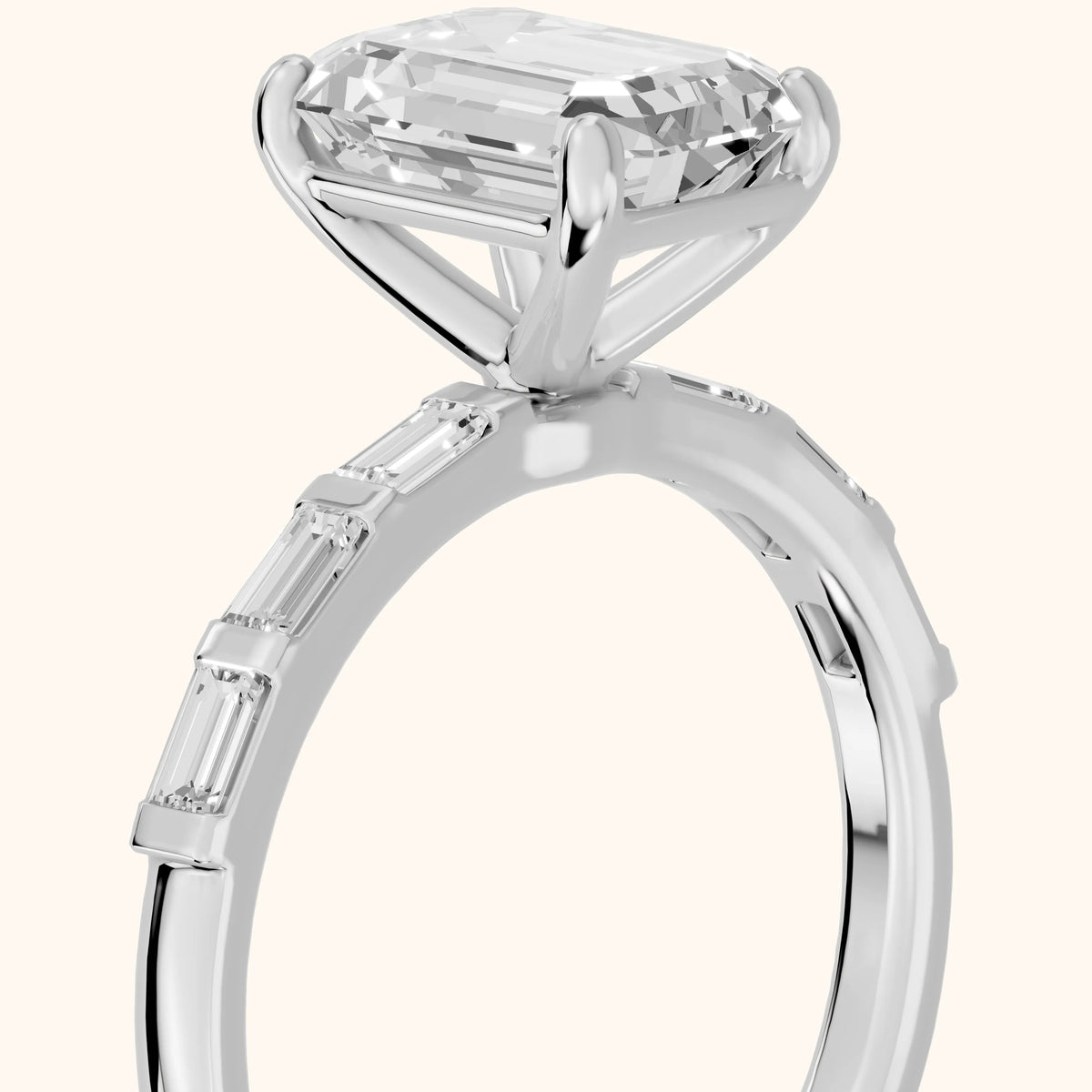 Bailey Baguette Emerald Diamond Engagement Ring in Silver - slant-view.webp