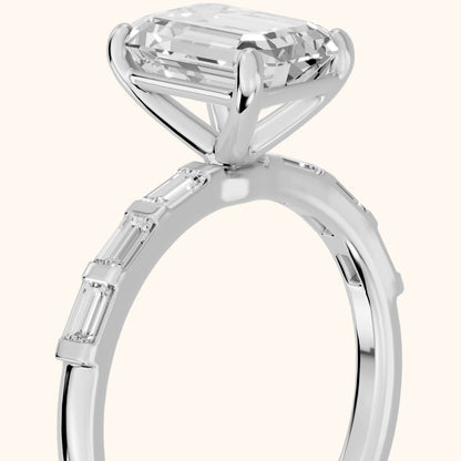 Bailey Baguette Emerald Diamond Engagement Ring in Silver - slant-view.webp