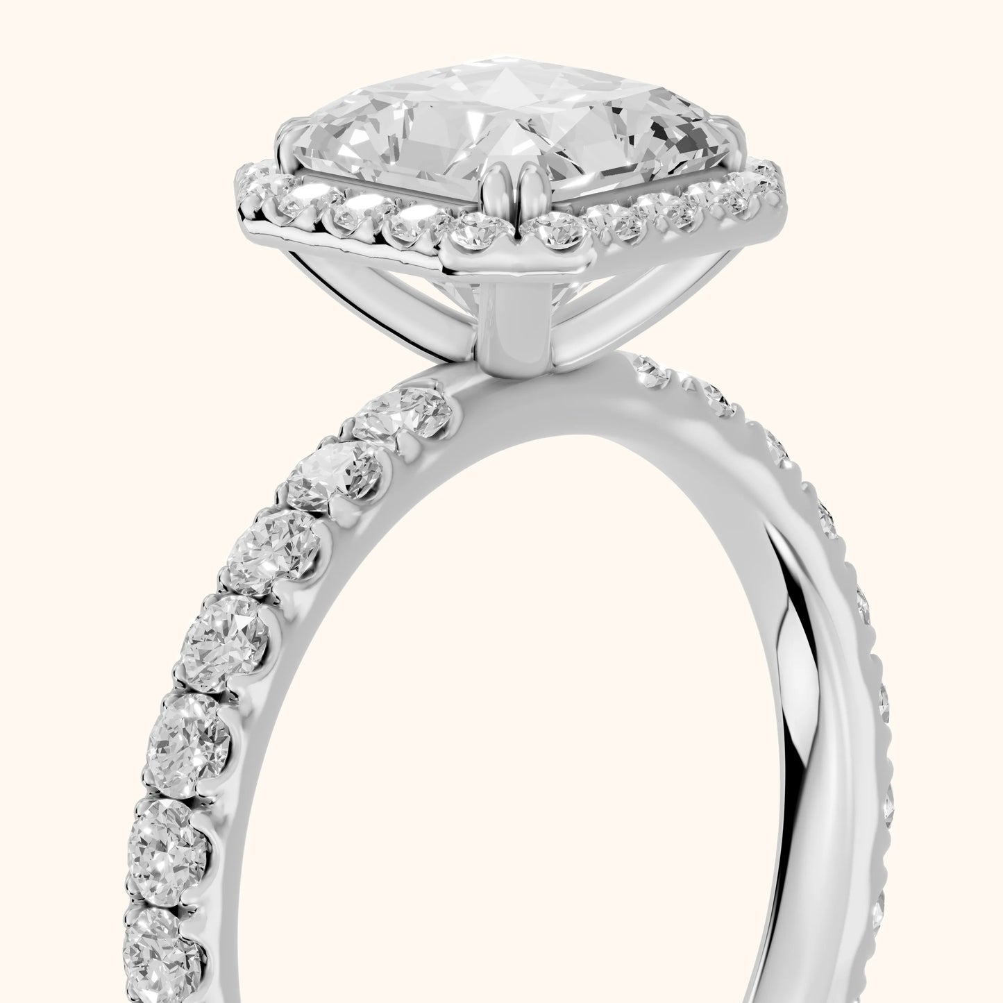 Chloe Halo Pavé Radiant Diamond Ring in Silver - slant-view.webp