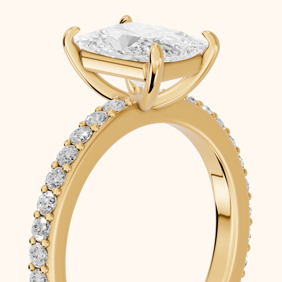 Annabel Pavé Solitaire Radiant Diamond Engagement Ring in Yellow Gold - slant-view.webp