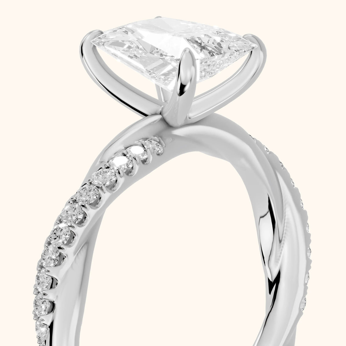 Allie Twist Pavé Radiant Diamond Engagement Ring in Silver - slant-view.webp