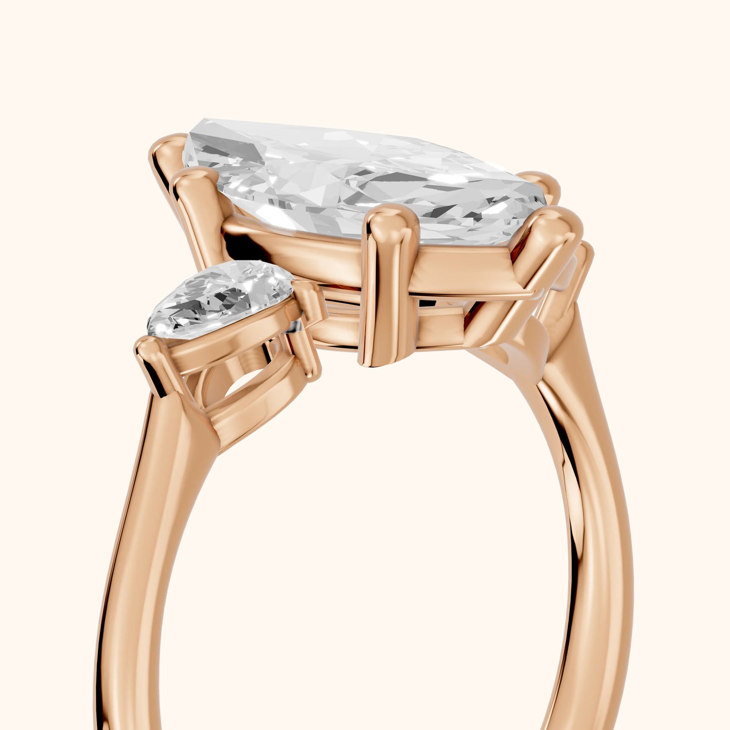 Faye Three-Stone Trellis Marquise Diamond Ring in Rose Gold - slant-view.webp