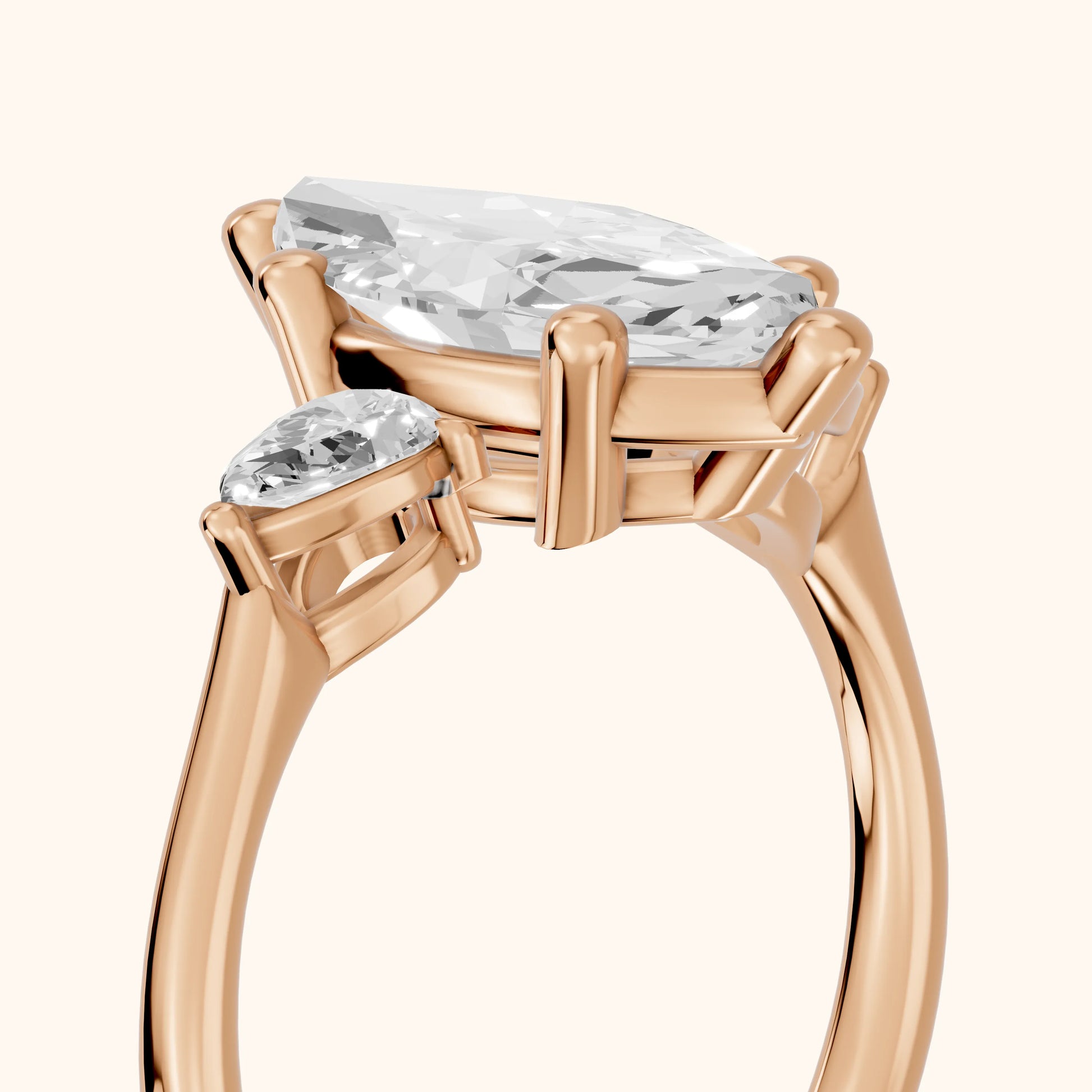 Faye Three-Stone Trellis Marquise Diamond Ring in Rose Gold - slant-view.webp