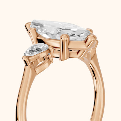 Faye Three-Stone Trellis Marquise Diamond Ring in Rose Gold - slant-view.webp