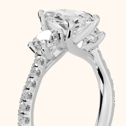 Sibyl Trellis Three-Stone Pear Diamond Engagement Ring in White Gold - slant-view.webp