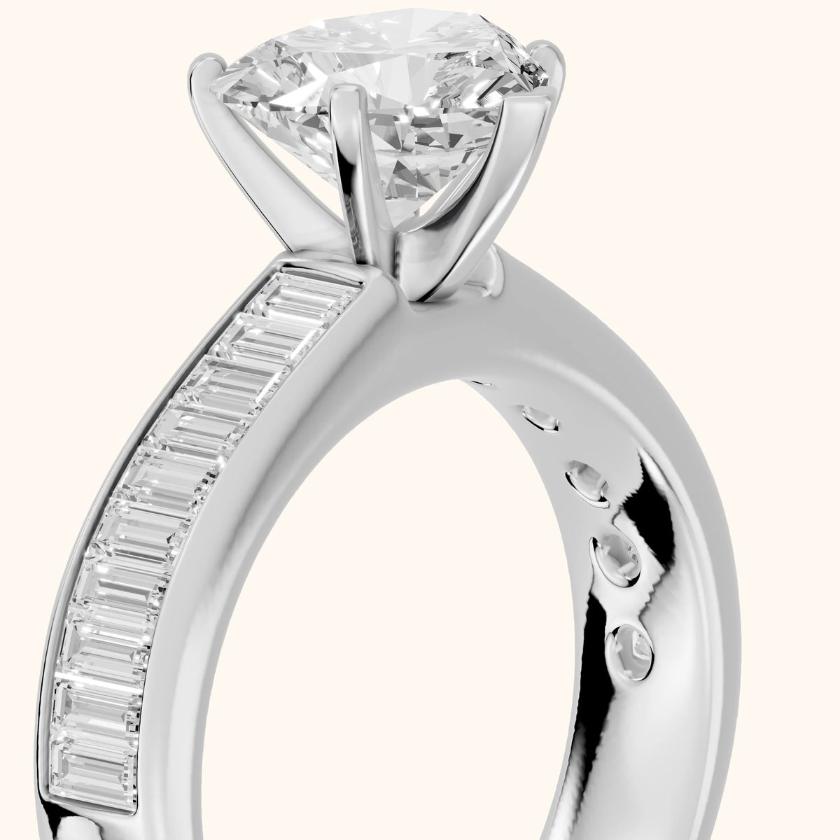 Malibu Wide Band Baguette Heart Diamond Engagement Ring in Platinum - slant-view.webp