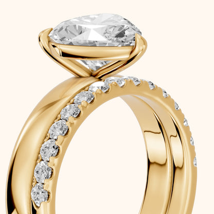 Veda Split Shank Pavé Heart Diamond Engagement Ring in Yellow Gold - slant-view.webp