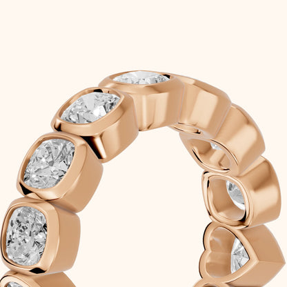 Marisa Bezel Cushion & Heart Diamond Eternity Band in Rose Gold - slant-view