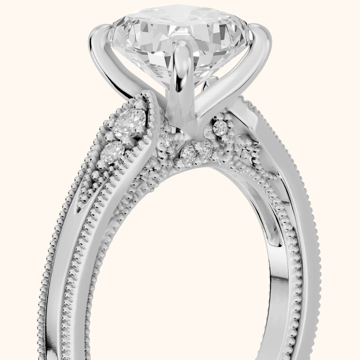 Etta Vintage Milgrain Cushion Diamond Engagement Ring in Silver - slant-view.webp
