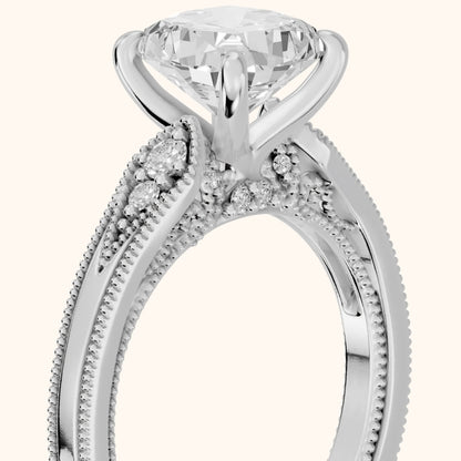 Etta Vintage Milgrain Cushion Diamond Engagement Ring in Silver - slant-view.webp