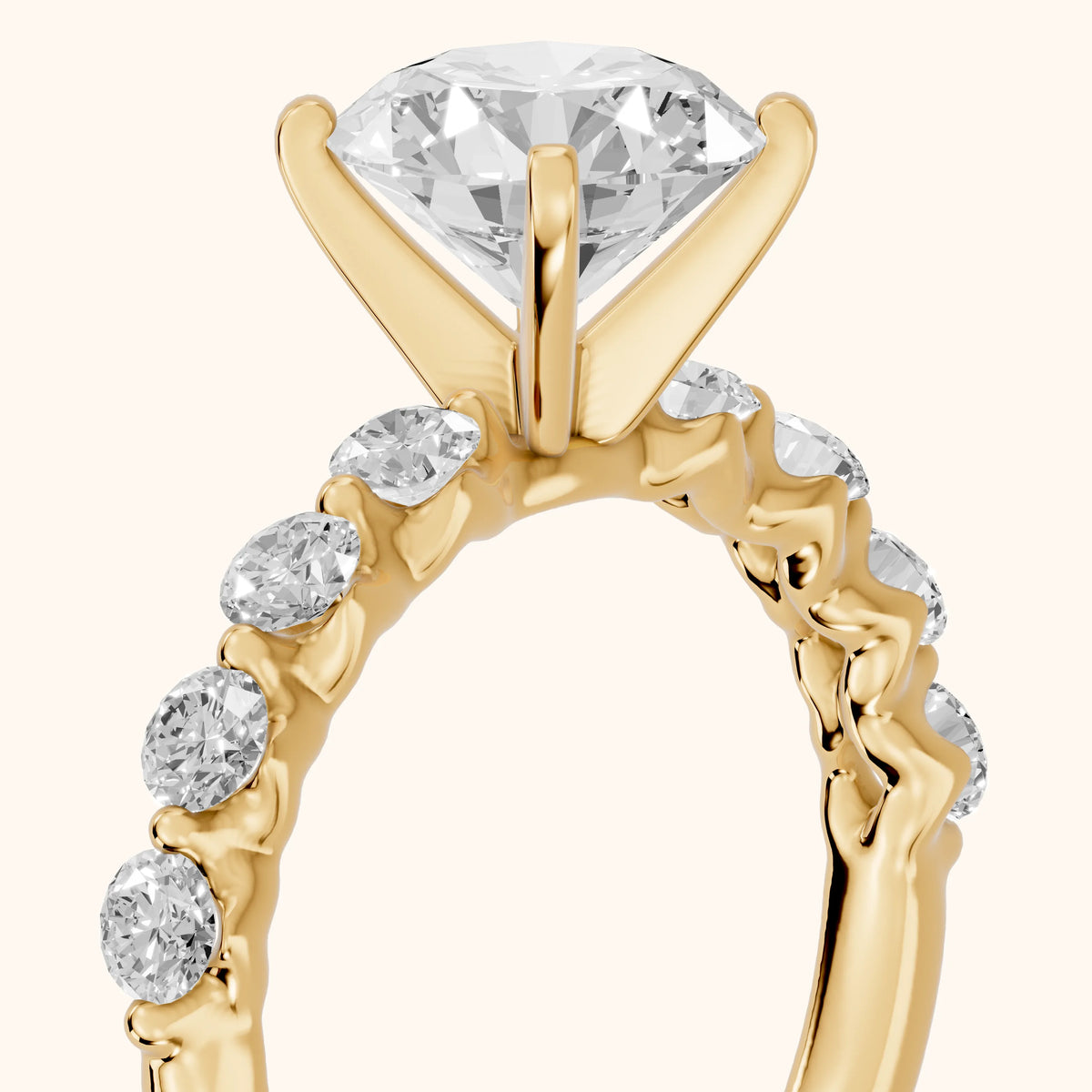 Maura Beaded Statement Round Diamond Engagement Ring in Yellow Gold - slant-view.webp