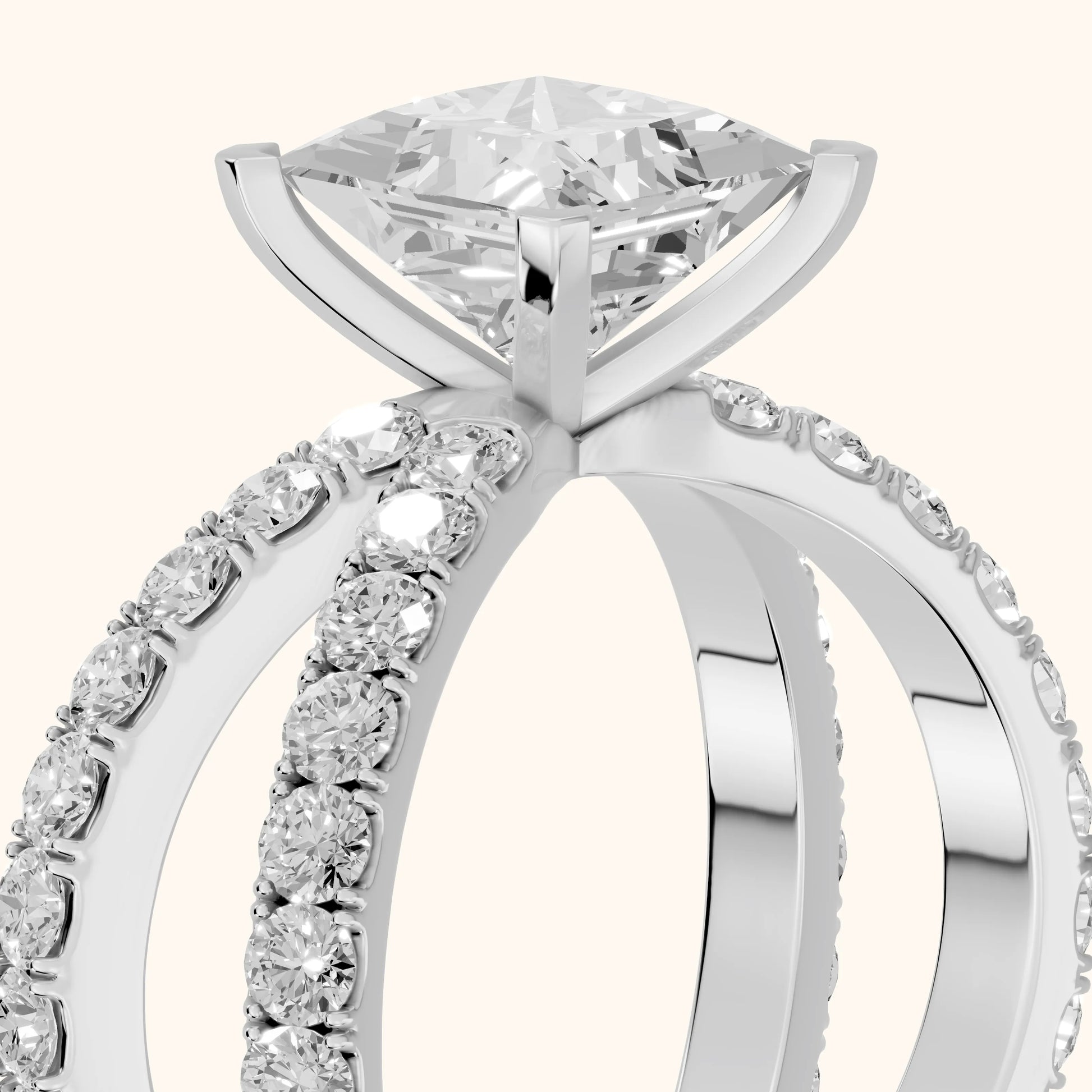 Lior Criss Cross Pavé Princess Diamond Engagement Ring in Silver - slant-view.webp